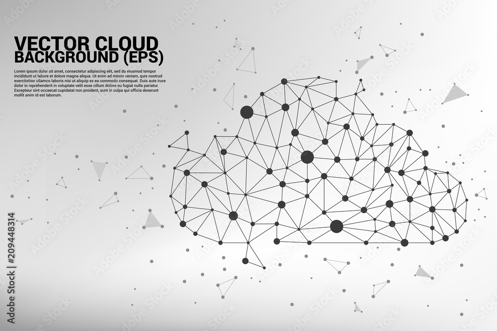 Fototapete Cloud computing network concept polygon dot connected line : Concept of cloud server, Storage and data