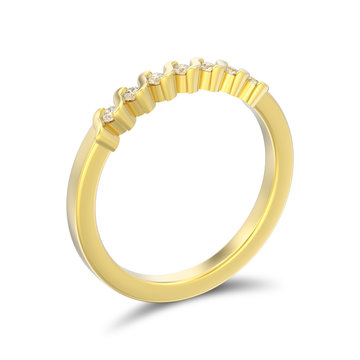 3D illustration isolated yellow gold engagement anniversary band diamond ring with shadow