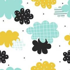 Fotobehang Naadloze wolken Cute scandinavian cloudy seamless pattern with stars. Vector hand drawn illustration.  © bilaaa