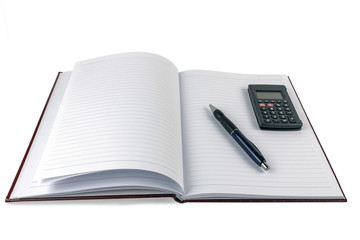 Naklejka premium Large notebook with pen and phone