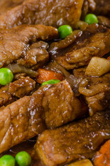 Pork medallions with vegetable and soy garlic sauce