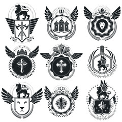 Fototapeta premium Vintage emblems, vector heraldic designs. Coat of Arms collection, vector set.
