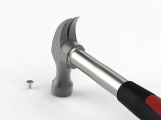 Hammer and nails. Carpenter hammer isolated icon. 3D rendering.