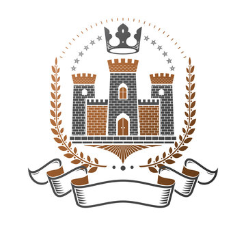 Ancient Bastion emblem. Heraldic vector design element. Retro style label, heraldry logo. Ornate logotype on isolated white background.