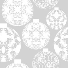 Christmas tree toy with floral and abstract drawing seamless pattern