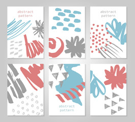 Abstract colorful backgrounds set. Hand drawn templates for card, flyer and invitation design. Vector illustration.