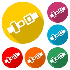 Seat Belt or Safety Belt icon, color icon with long shadow