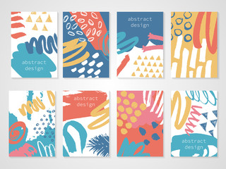 Abstract colorful backgrounds set. Hand drawn templates for card, flyer and invitation design. Vector illustration.