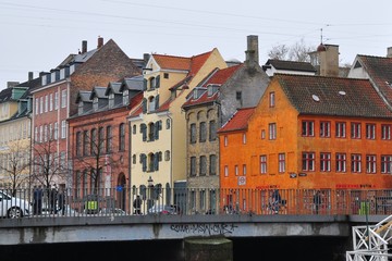 Fototapeta na wymiar Colorful houses in Copenhagen, Denmark