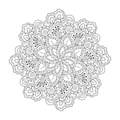 Round element for coloring book. Black and white floral pattern. Mandala.