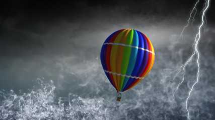 Fototapeta na wymiar Air balloon in sky. Mixed media