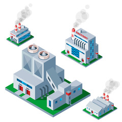 Obraz premium Isometric factory building icon industrial element warehouse architecture house vector illustration