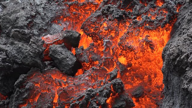 Closeup of a lava flow of volcano Kilauea on Hawaii