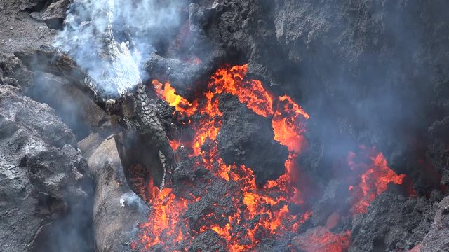 Closeup of a lava flow of volcano Kilauea on Hawaii