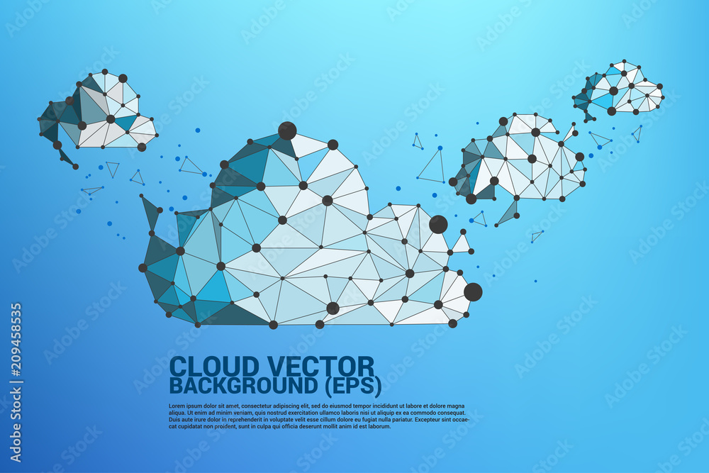 Poster cloud computing network concept polygon dot connected line : concept of cloud server, storage and da