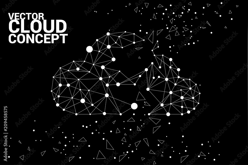 Poster cloud computing network concept polygon dot connected line : concept of cloud server, storage and da