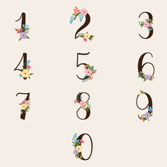 Calligraphis Numbers with Floral Decoration - vector eps20