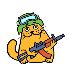 Funny cat special forces armed and ready for battle. Vector illustration.
