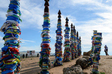 Sergae - ritual pillars of the Buryats on Olkhon Island, Baikal, Russia