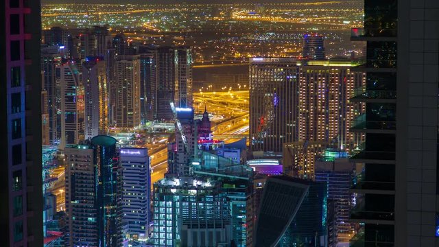 Dubai Marina night Highway traffic timelapse