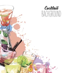 Foto op Plexiglas Watercolor background with alcohol drinks. Template design for menu, bar.  © our_Vector