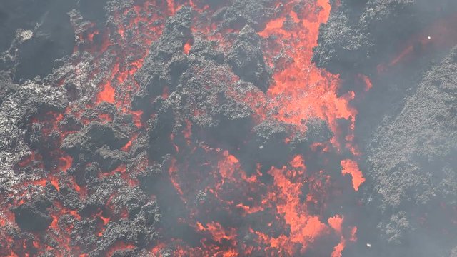 Closeup of a lava flow of volcano Kilauea on Hawaii