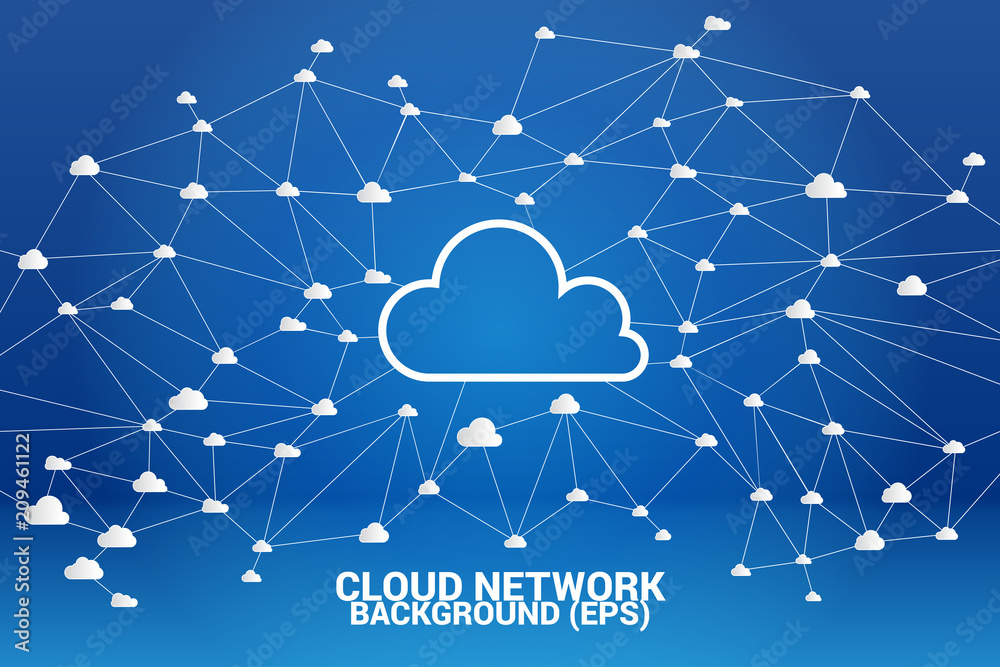 Poster Cloud computing network concept polygon dot connected line : Concept of cloud server, Storage and data