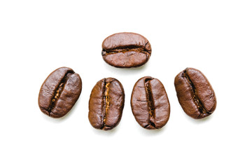 Close up coffee beans isolated on a white background.