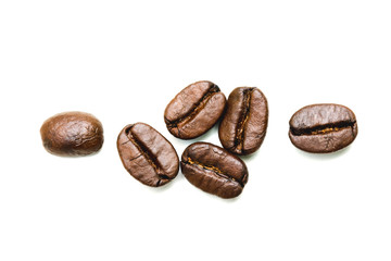 Close up coffee beans isolated on a white background.
