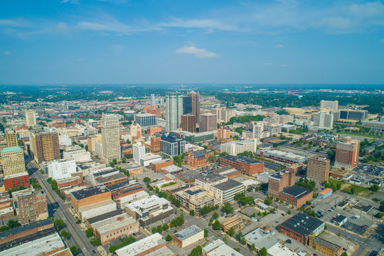 Aerial commercial photo Downtown Birmingham alabama all logos removed