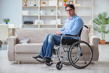 Young student on wheelchair in disability concept
