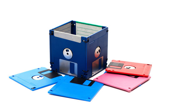 recycle floppy disk, Creative objects used for obsolete furniture concept recycle floppy disk, isolate white background