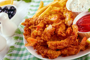 deep fried shrimps with french fries