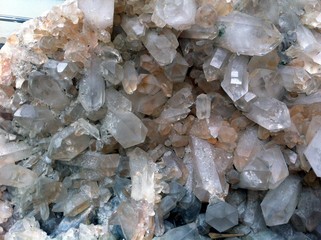 Large crystals of natural or artificial quartz. Close-up photo
