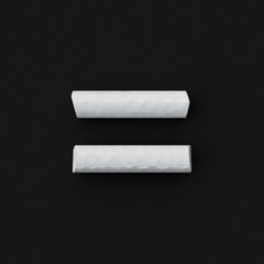 White blackboard chalks assembled like mathematical operation equality sign symbol on rough blackboard, 3D rendered