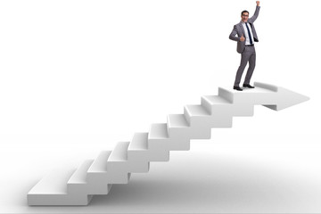 Businessman climbing career ladder in business concept