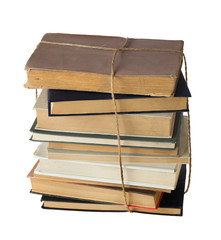 A stack of old books isolated on wihte background.