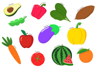 Set of fruits and vegetables.
