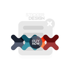 Flat design cross shape geometric sticker icon, paper style design with buy now sample text, for business or web presentation, app or interface buttons