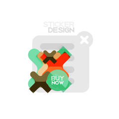 Flat design cross shape geometric sticker icon, paper style design with buy now sample text, for business or web presentation, app or interface buttons