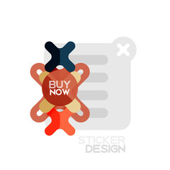 Flat design cross shape geometric sticker icon, paper style design with buy now sample text, for business or web presentation, app or interface buttons