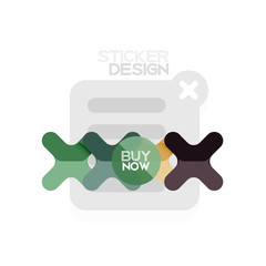 Flat design cross shape geometric sticker icon, paper style design with buy now sample text, for business or web presentation, app or interface buttons