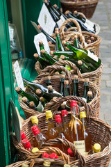 Honfleur Normandy May 4th 2013 : A selection of ciders at a shop in Honfleur