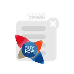 Flat design triangle arrow shape geometric sticker icon, paper style design with buy now sample text, for business or web presentation, app or interface buttons, internet website store banners