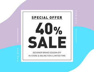 40% OFF Discount Special Offer Campaign. Creative Design Template for Newsletter, Banner, Coupon, Flyer. Promo Discount Holiday 40% Season Sale Limited Offer.