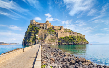 Daylight view of Aragonese Castle near Ischia island, Italy