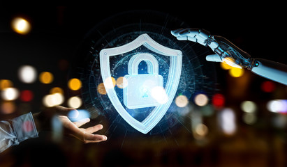 White humanoid hand using web security 3D rendering