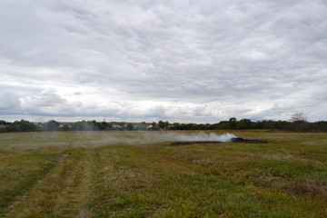 Fototapeta na wymiar landscape and smoke on field