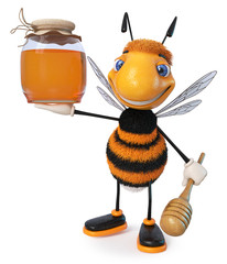 Plakat 3d illustration bumblebee funny cartoon character/3d illustration farmer's insect producing honey