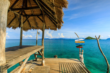 wooden bridge and cottage  on tropical sea  in  Koh Mak island, Trat province,Thailand